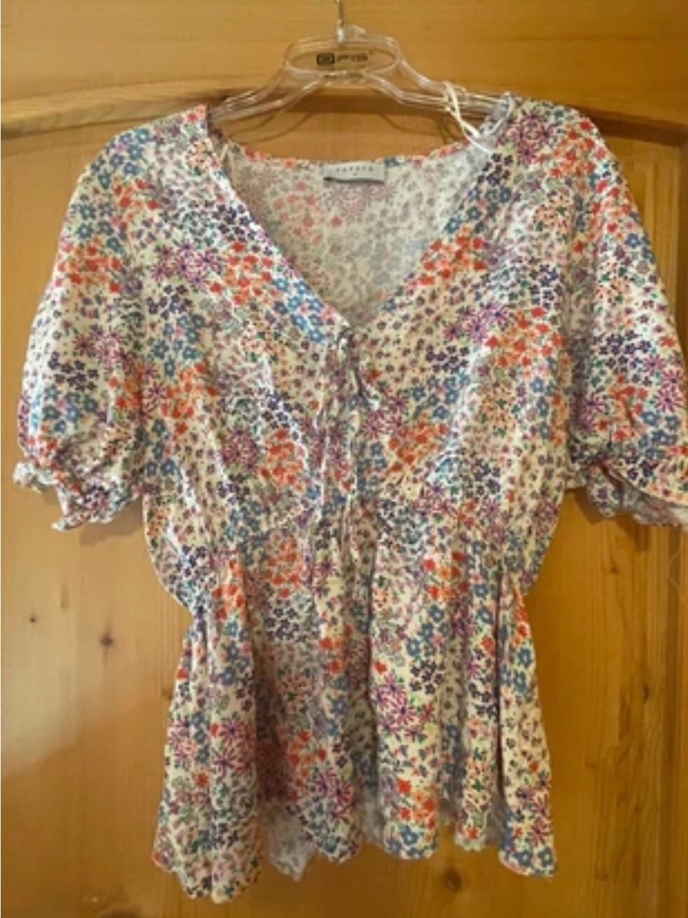 Papaya Floral Peplum Blouse Smocked V-Neck Top 18